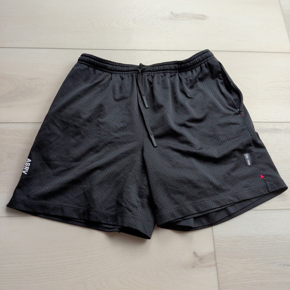 ASRV Reversible 2-in-1 Shorts Mens L Black Mesh Athletic Gym Workout DSG-0988